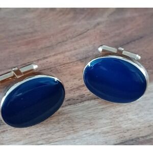 Lenox 14K GF Oval Blue Enamel Cufflinks Men Formal Dress Shirt Accessories